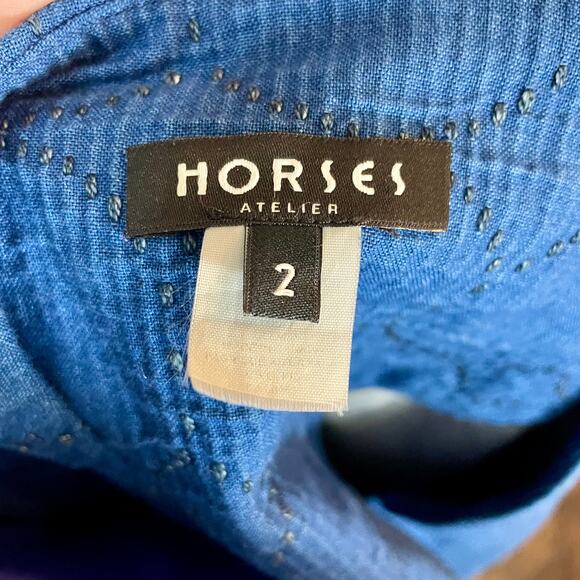 Horses Atelier Blue Geometric Quilted Blanket Kaftan Cover-Up Dress M/L *Flaw - Picture 7 of 9